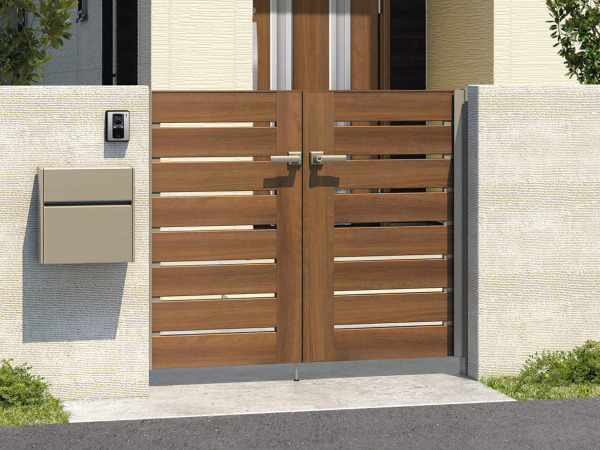 【正規】三協アルミ木製調 フレイナ Y1型両開き 門扉を値引40%工事販売