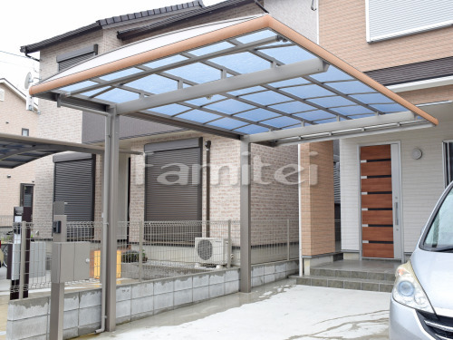 奈良市 エクステリア工事 木製調カーポート LIXILリクシル フーゴAプラス 1台用(単棟) R型アール屋根