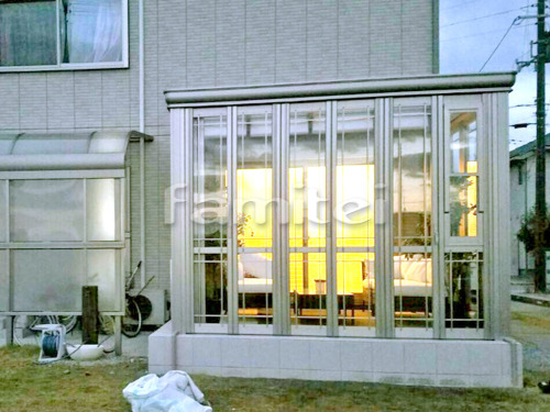 彦根市 エクステリア工事 ガーデンルーム LIXILリクシル NEW暖蘭物語 Aガラス F型フラット屋根 サンルーム