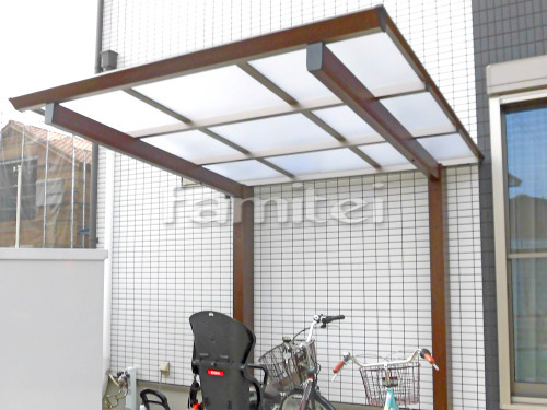 和歌山市 エクステリア工事 フル木製調自転車バイク屋根 TAKASHOタカショー アートポート F型フラット屋根 サイクルポート 駐輪場屋根