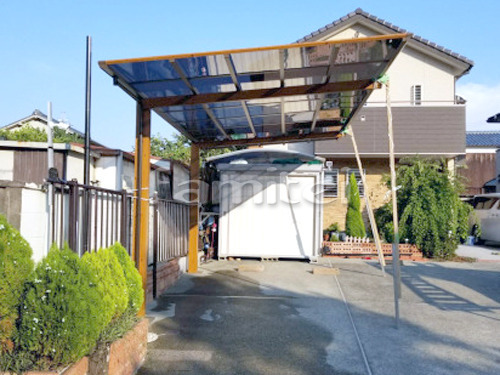 泉佐野市 エクステリア工事 フル木製調カーポート TAKASHOタカショー アートポート 1台用(単棟) F型フラット屋根