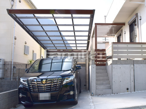 神戸市 リフォーム外構工事 角柱 カーポート サイクルポート フェンス 門扉 ウッドデッキ 物置 テラス屋根