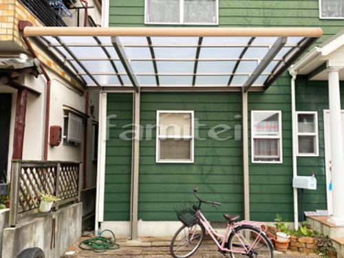 堺市西区 エクステリア工事 木製調 カーポート LIXILリクシル フーゴAプラス 1台用(単棟) R型アール屋根