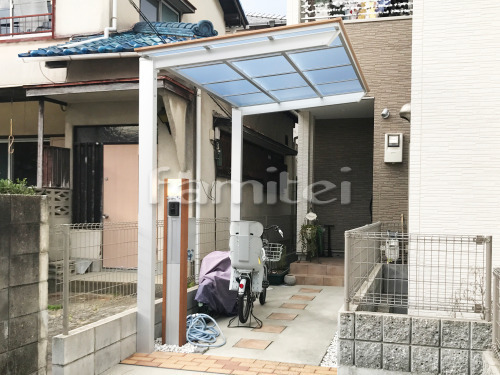 宝塚市 エクステリア工事 カーポート LIXILリクシル 木製調フーゴF 1台用(単棟) F型フラット屋根