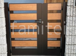 親子両開き 門扉 YKKAP 木製調 ルシアスW02型 横板格子 
